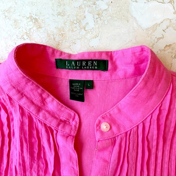 Ralph Lauren Chic Linen Barbie Pink Tunic sz L - Picture 4 of 5